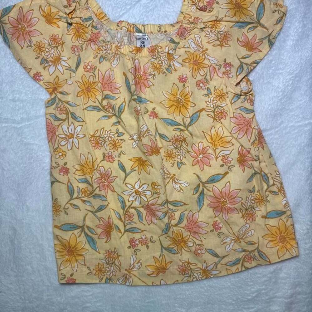Carter's Floral Flutter Sleeve Top Size 3T Yellow